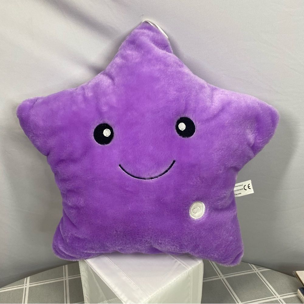Purple Twinkle Star Shape Plush Pillow LED Night Light Glowing Stuffed Kids Gift